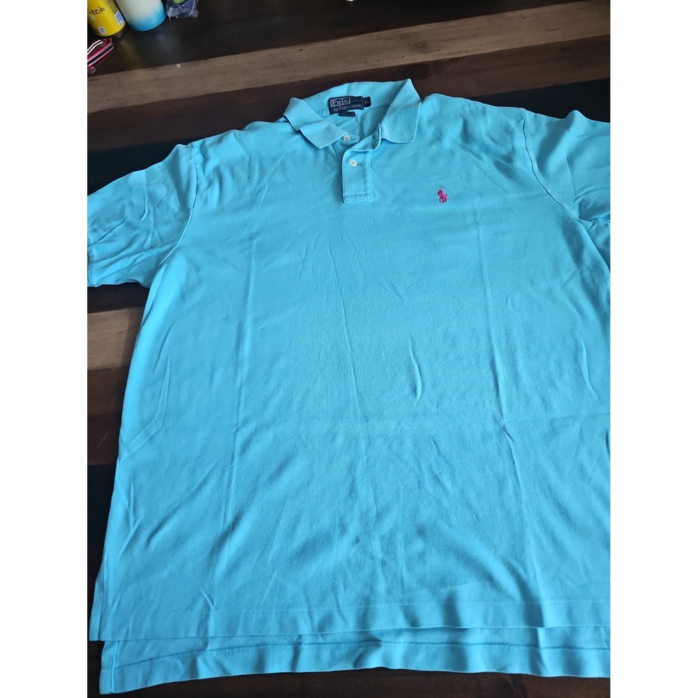 Polo Ralph Lauren Men's XL Aqua Blue Polo Shirt Pink Pony 100% Cotton 0067